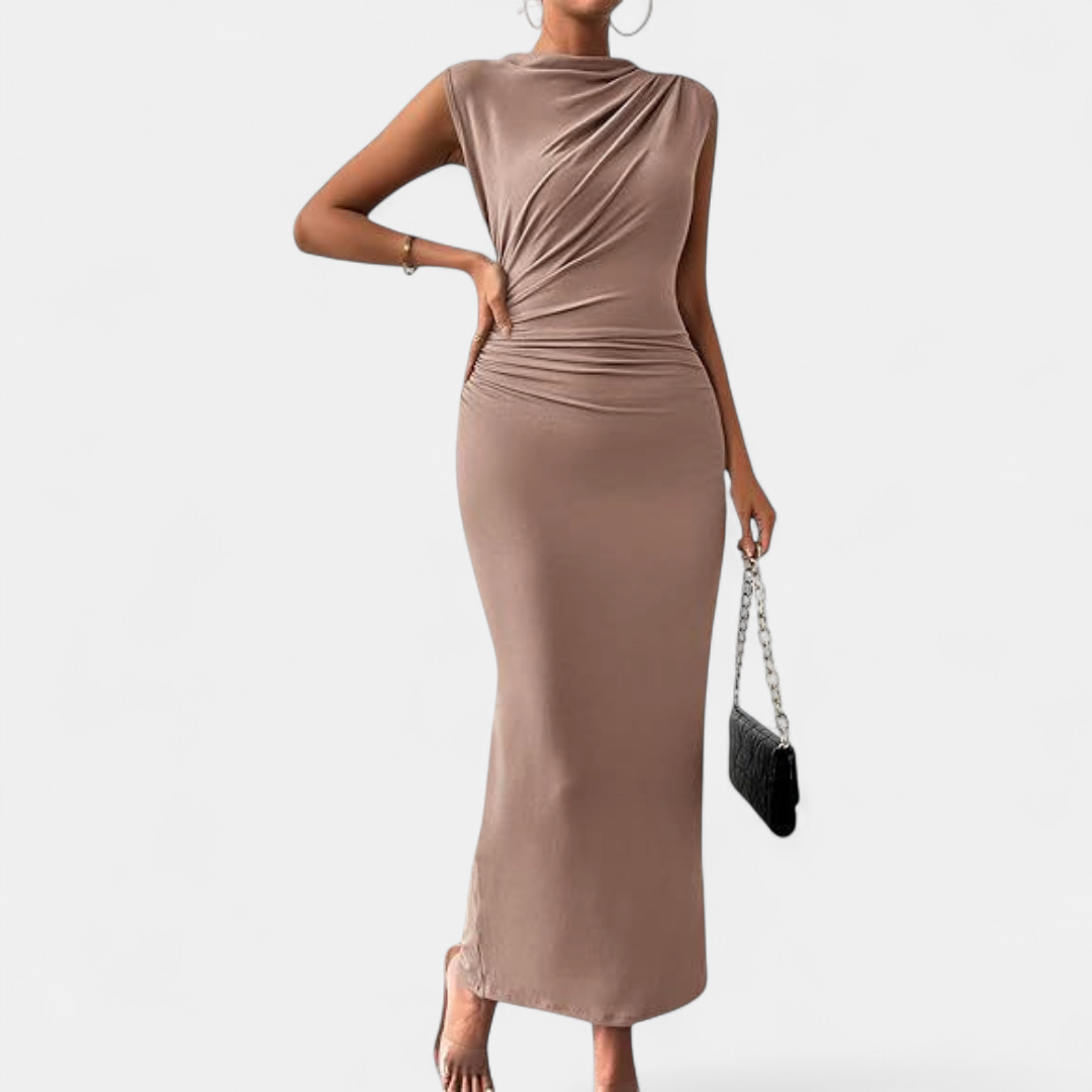 Women's Cocktail Wedding Guest Maxi Dress, Ruched Bodycon