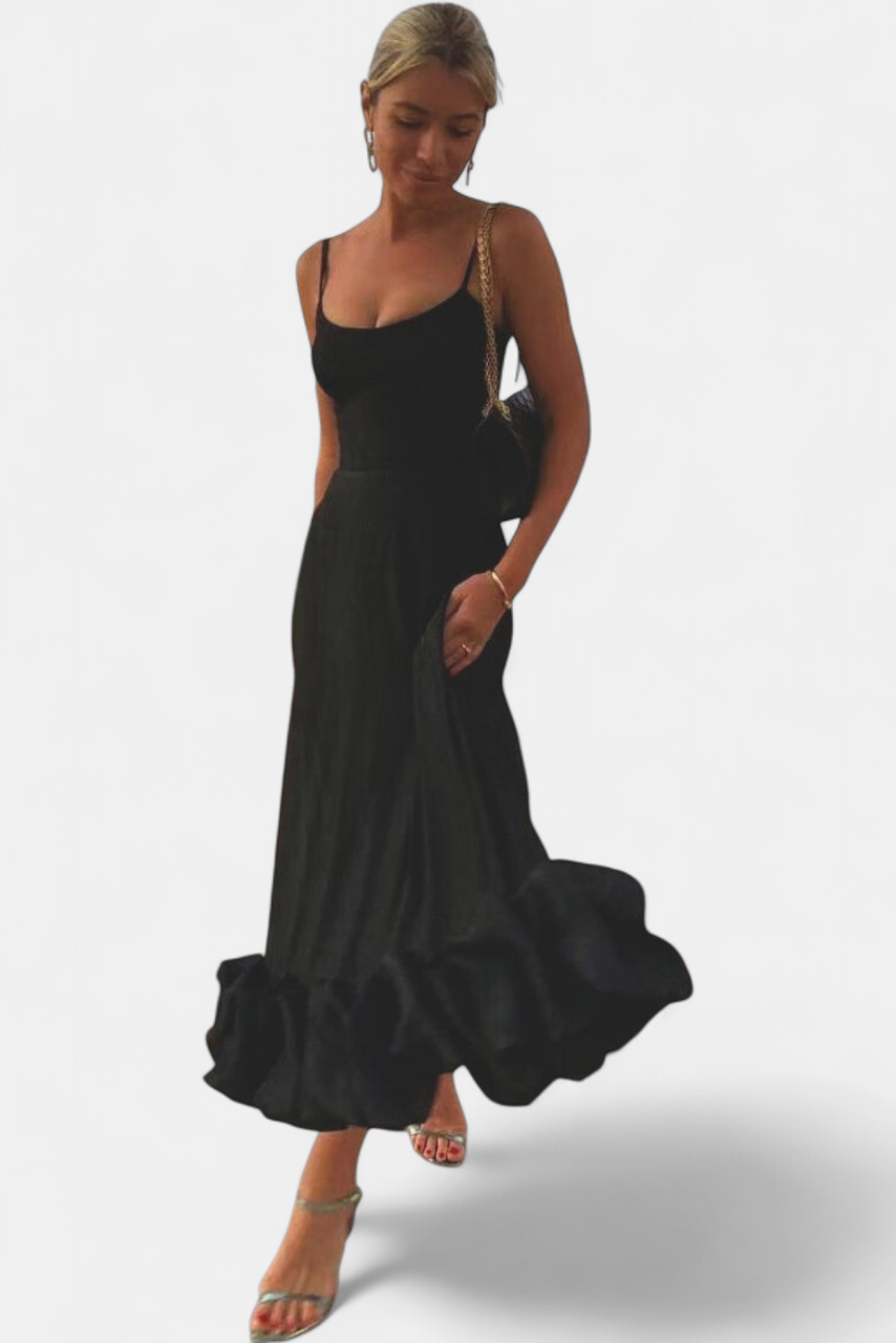 Women's Wedding Guest Midi Dress, Spaghetti Strap Bubble Hem