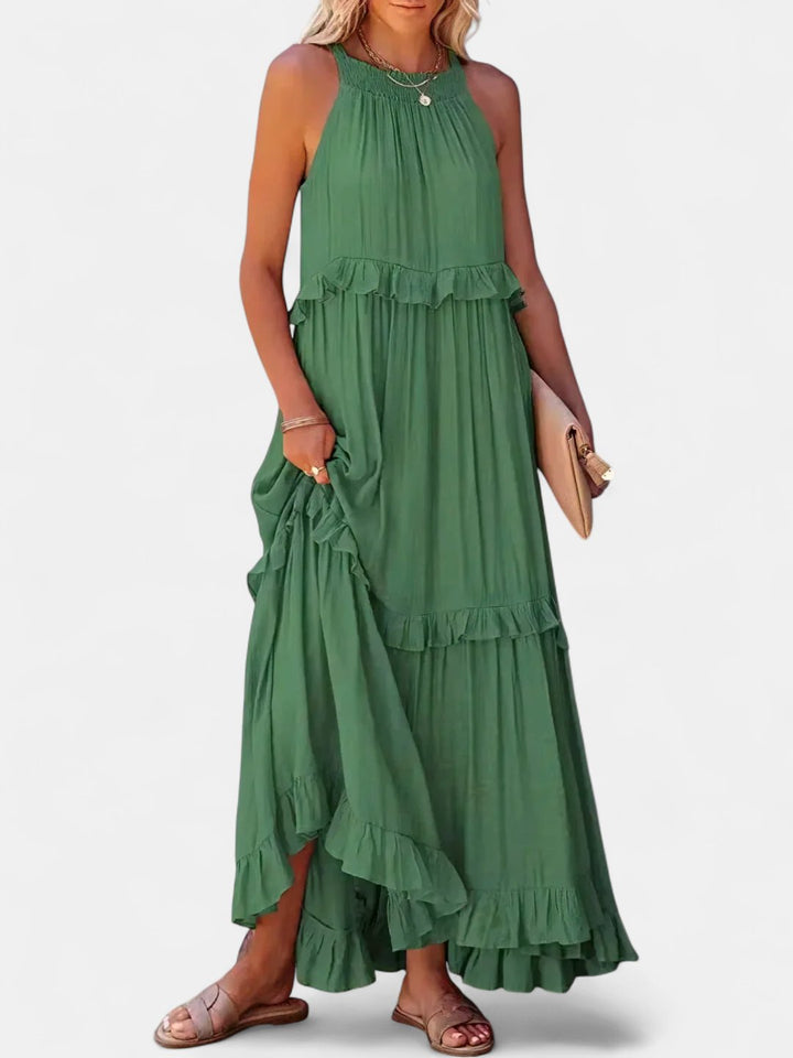 Women's Tiered Wedding Guest Maxi Dress, Halter Neck With Pockets