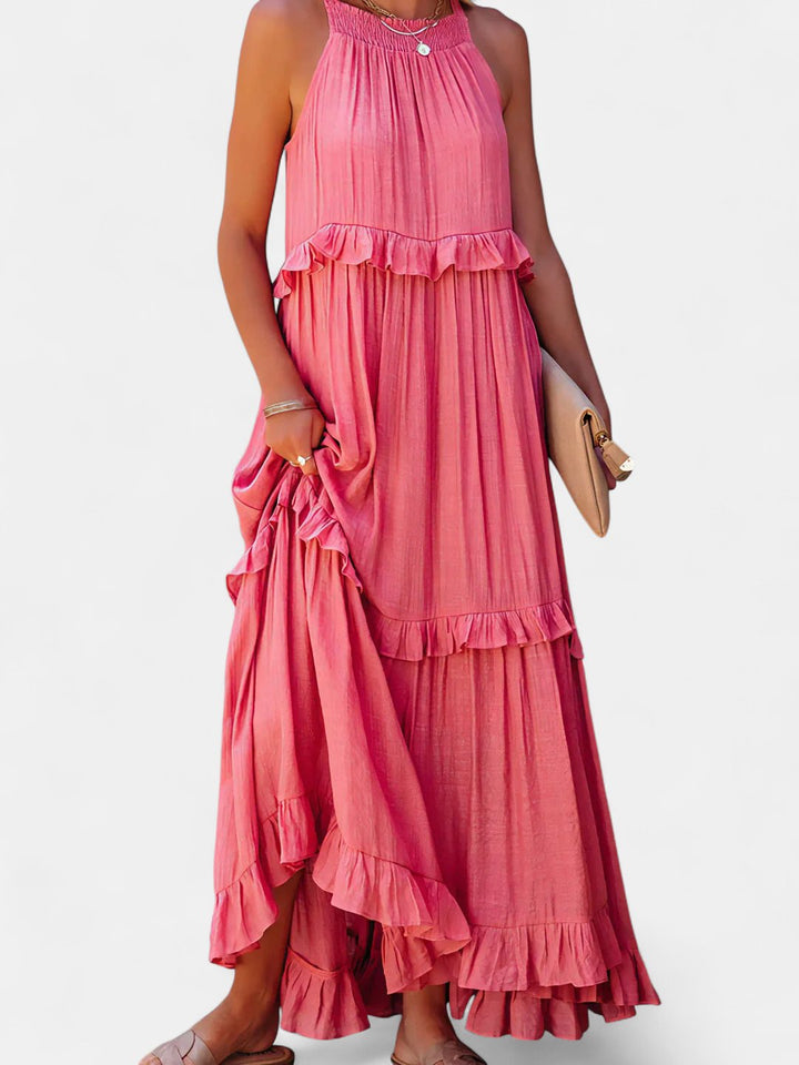 Women's Tiered Wedding Guest Maxi Dress, Halter Neck With Pockets