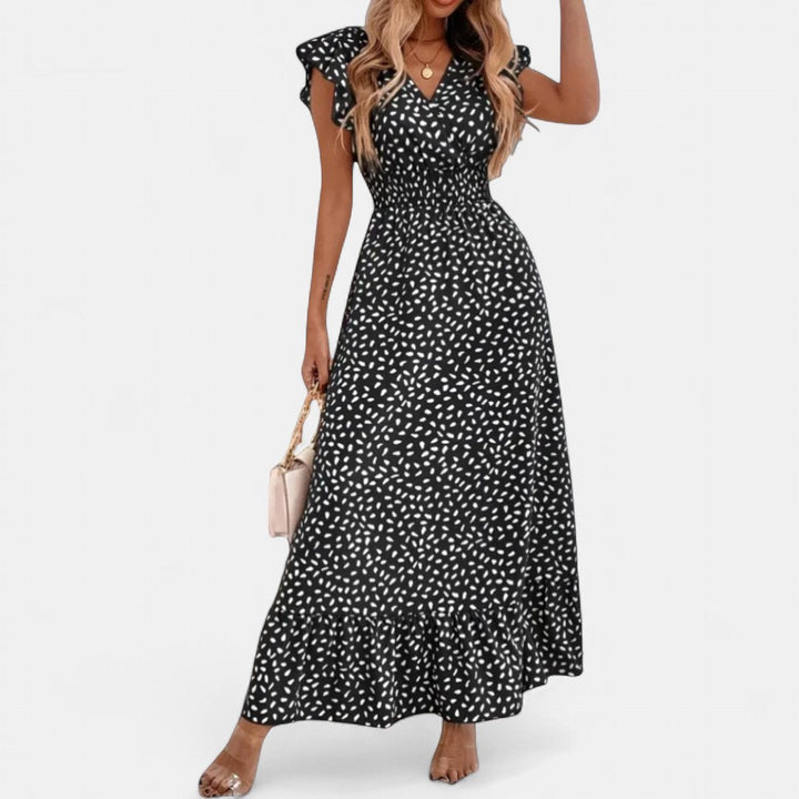 Women's Floral Wrap Wedding Guest Maxi Dress, Flutter Sleeve