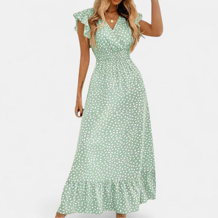 Women's Floral Wrap Wedding Guest Maxi Dress, Flutter Sleeve