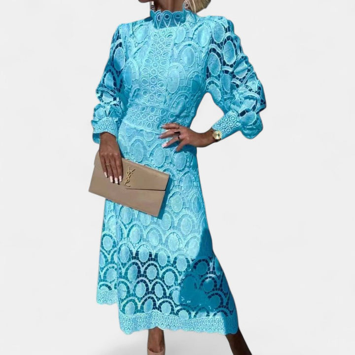 Women's Long Sleeve Wedding Guest Midi Dress, Crochet Lace