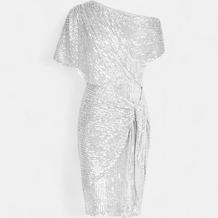 Women's Sequin Cocktail Dress, One Shoulder Knee Length