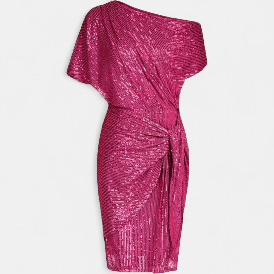 Women's Sequin Cocktail Dress, One Shoulder Knee Length
