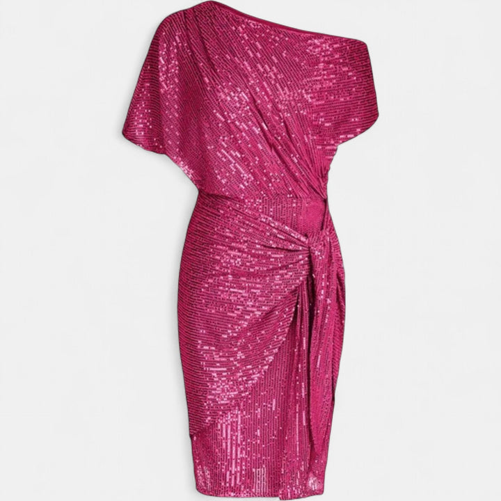 Women's Sequin Cocktail Dress, One Shoulder Knee Length