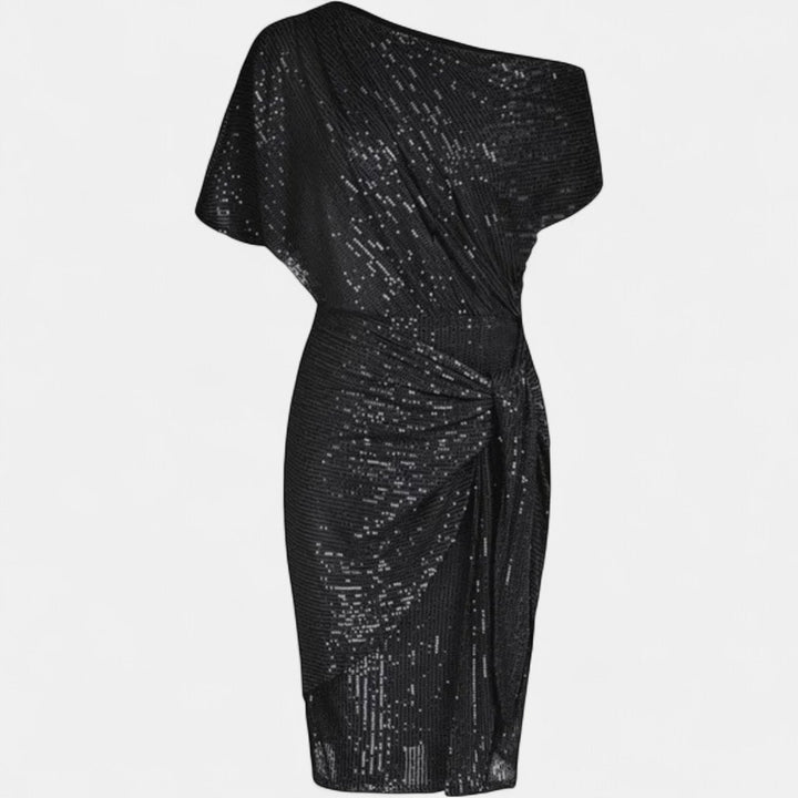 Women's Sequin Cocktail Dress, One Shoulder Knee Length