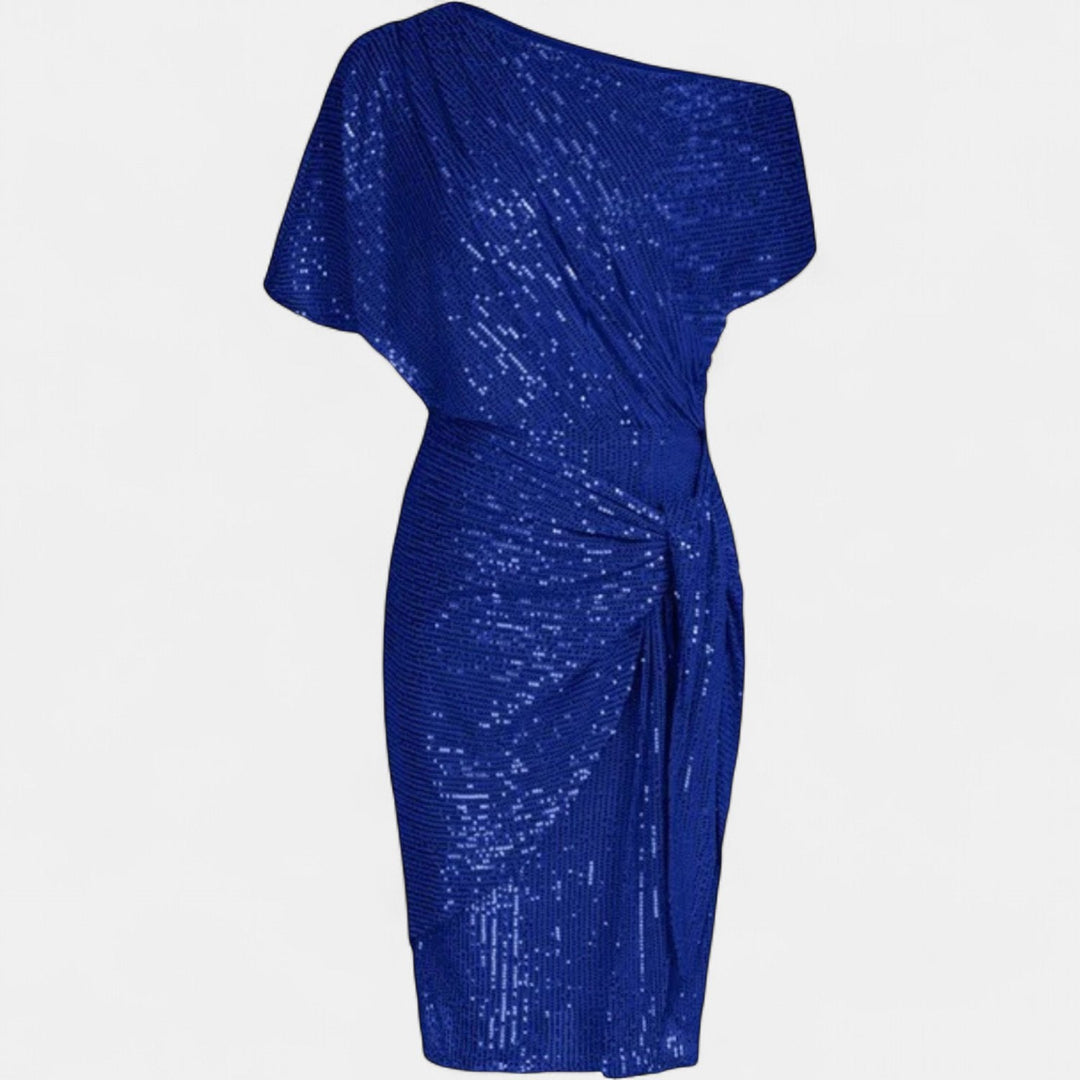 Women's Sequin Cocktail Dress, One Shoulder Knee Length