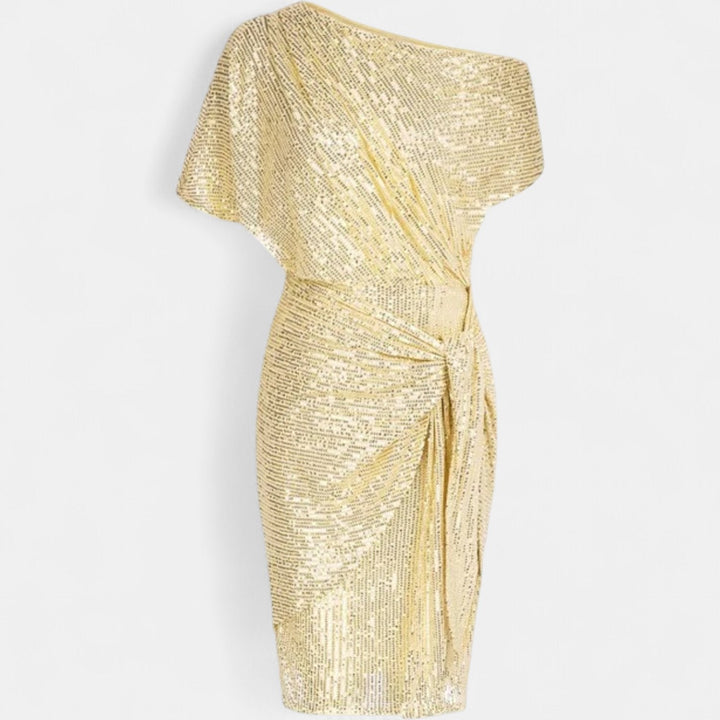 Women's Sequin Cocktail Dress, One Shoulder Knee Length