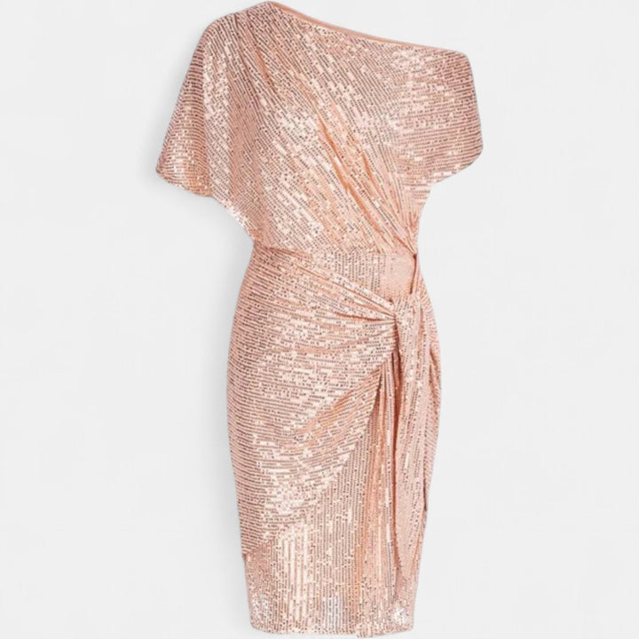 Women's Sequin Cocktail Dress, One Shoulder Knee Length