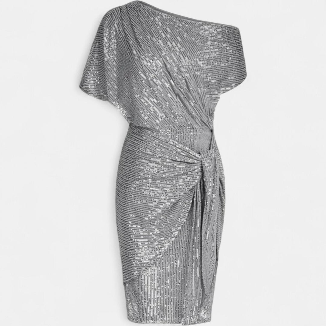Women's Sequin Cocktail Dress, One Shoulder Knee Length