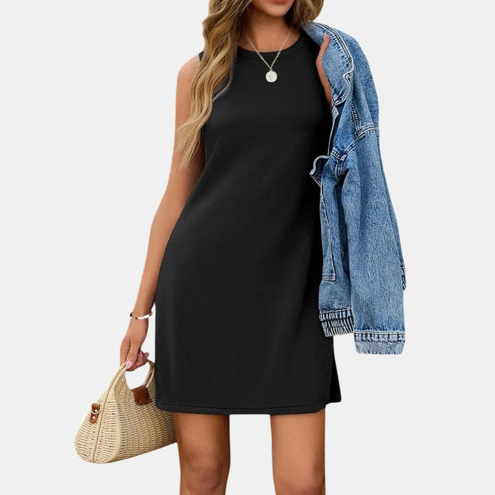 Women's Sleeveless Shift Mini Dress, Relaxed Fit Side Slit