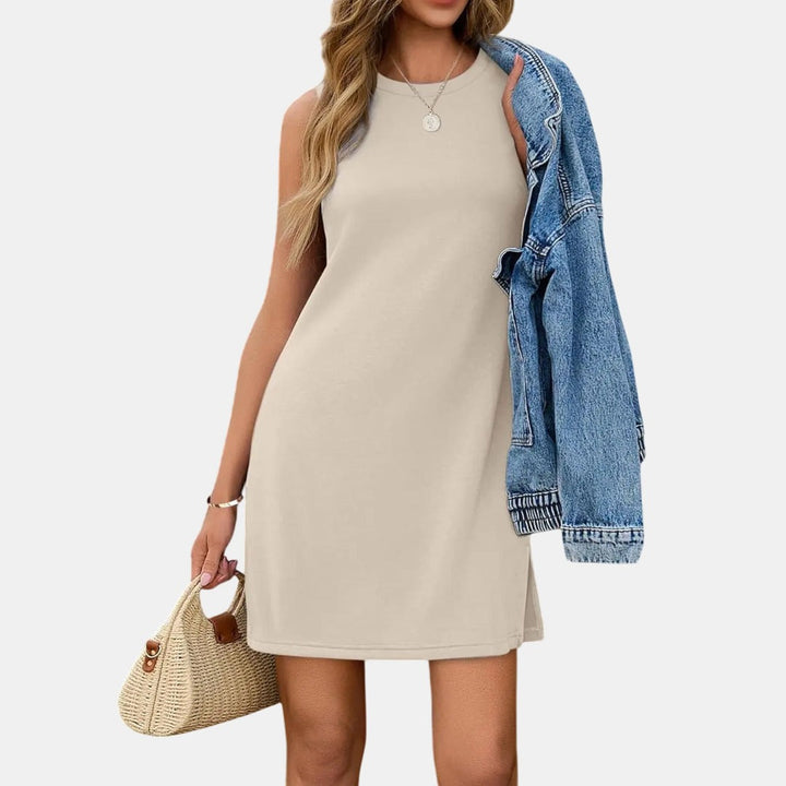Women's Sleeveless Shift Mini Dress, Relaxed Fit Side Slit