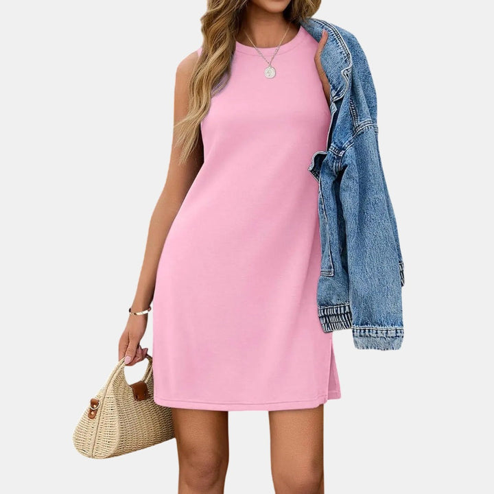 Women's Sleeveless Shift Mini Dress, Relaxed Fit Side Slit