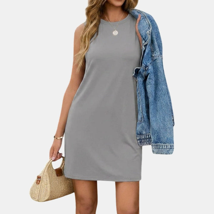Women's Sleeveless Shift Mini Dress, Relaxed Fit Side Slit