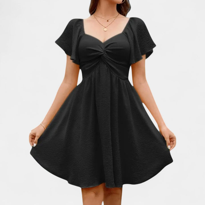 Women's Short Sleeve Cocktail Mini Dress, Twist Front Flare