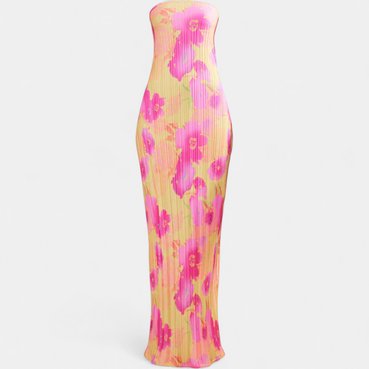 Women's Floral Cocktail Maxi Dress, Strapless Bodycon Tie Back