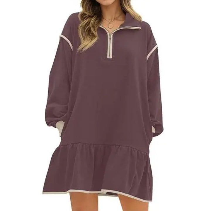 Women's Long Sleeve Sweatshirt Dress, Quarter Zip Drop Hem