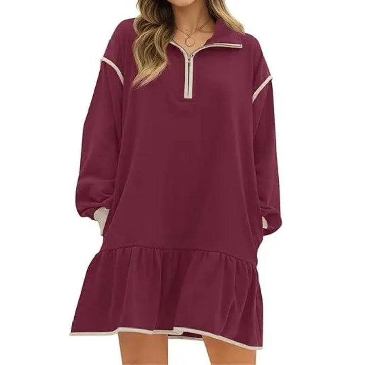 Women's Long Sleeve Sweatshirt Dress, Quarter Zip Drop Hem