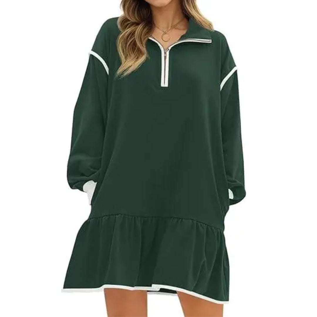 Women's Long Sleeve Sweatshirt Dress, Quarter Zip Drop Hem