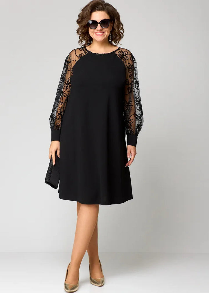 Women's Long Sleeve Lace Dress, Round Neck Relaxed Shift Fit