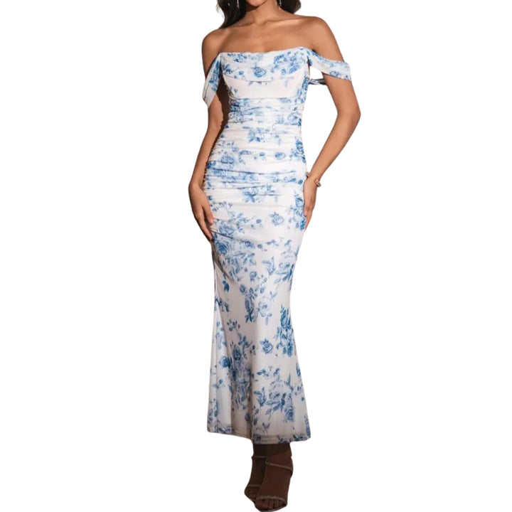 Women's Off Shoulder Cocktail Maxi Dress, Floral Mesh Bodycon