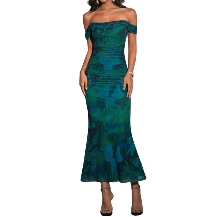 Women's Off Shoulder Cocktail Maxi Dress, Floral Mesh Bodycon