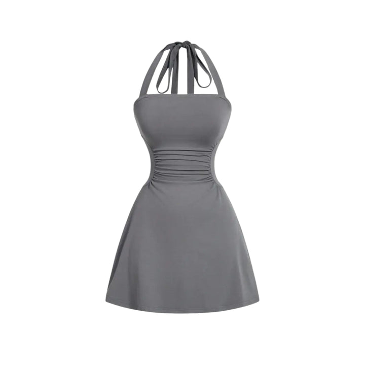Women's Strappy Halter Cocktail Mini Dress, Ruched Waist Flare