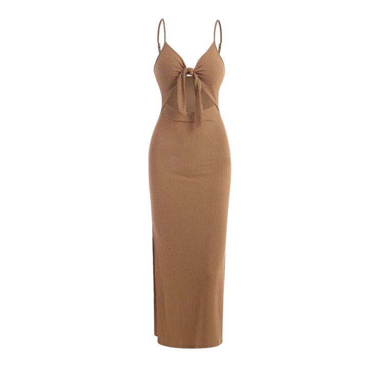 Women's Cami Bodycon Maxi Dress, V Neck Tie Front Side Slit
