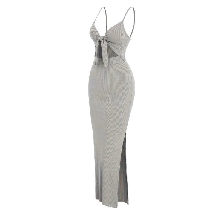 Women's Cami Bodycon Maxi Dress, V Neck Tie Front Side Slit