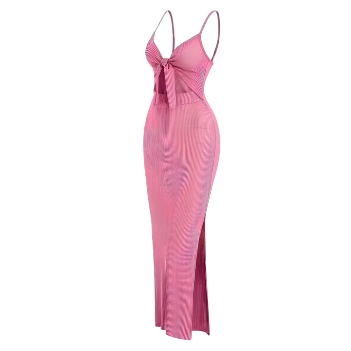 Women's Cami Bodycon Maxi Dress, V Neck Tie Front Side Slit