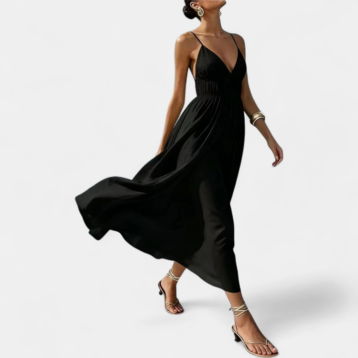 Women's Deep V Wedding Guest Maxi Dress, Ruched Cami Backless