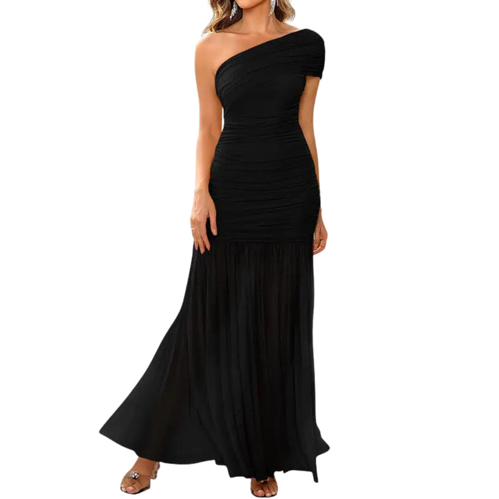 Women's One Shoulder Evening Maxi Dress, Ruched Mermaid Hem