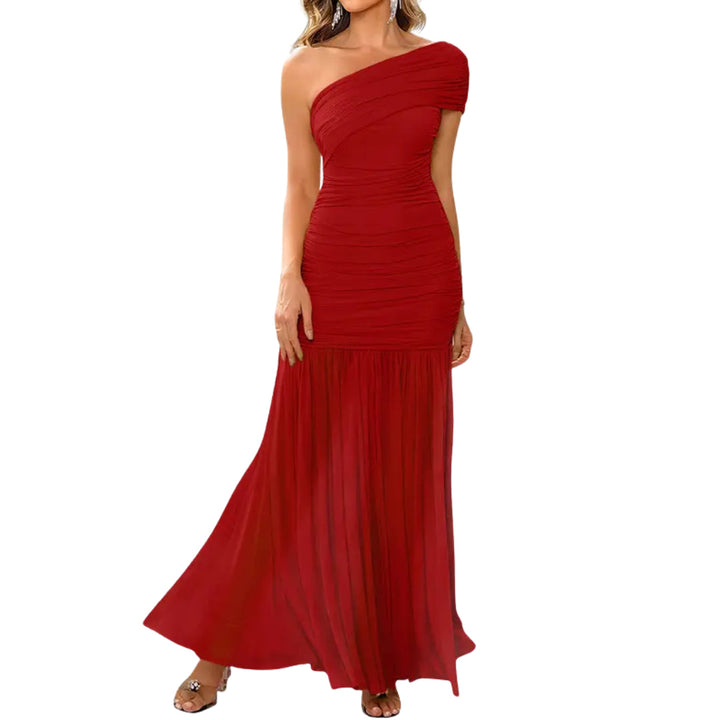 Women's One Shoulder Evening Maxi Dress, Ruched Mermaid Hem