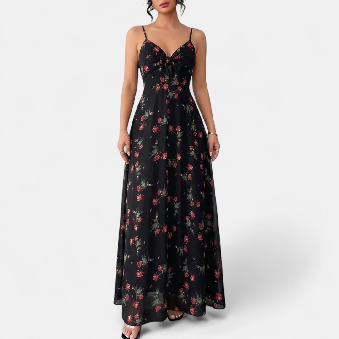 Women's Floral Wedding Guest Maxi Dress, V Neck Spaghetti Strap