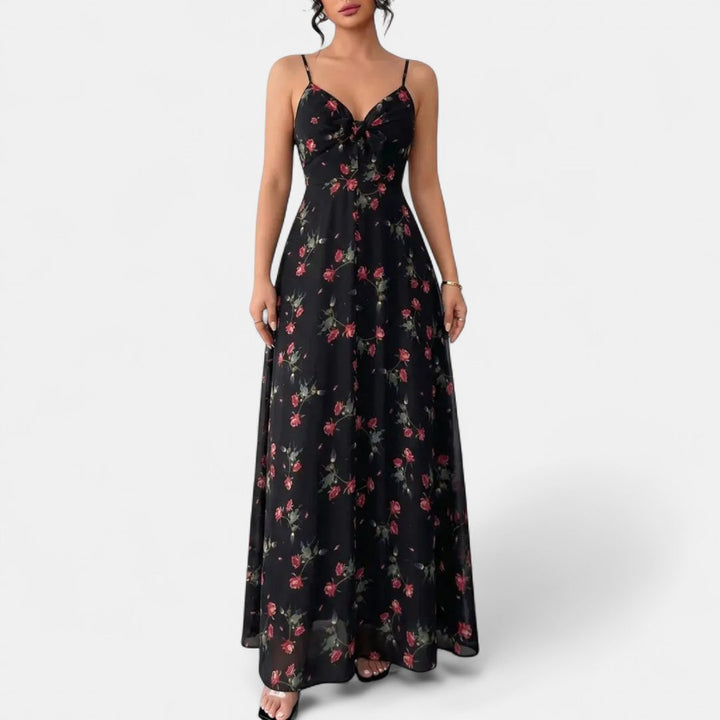 Women's Floral Wedding Guest Maxi Dress, V Neck Spaghetti Strap