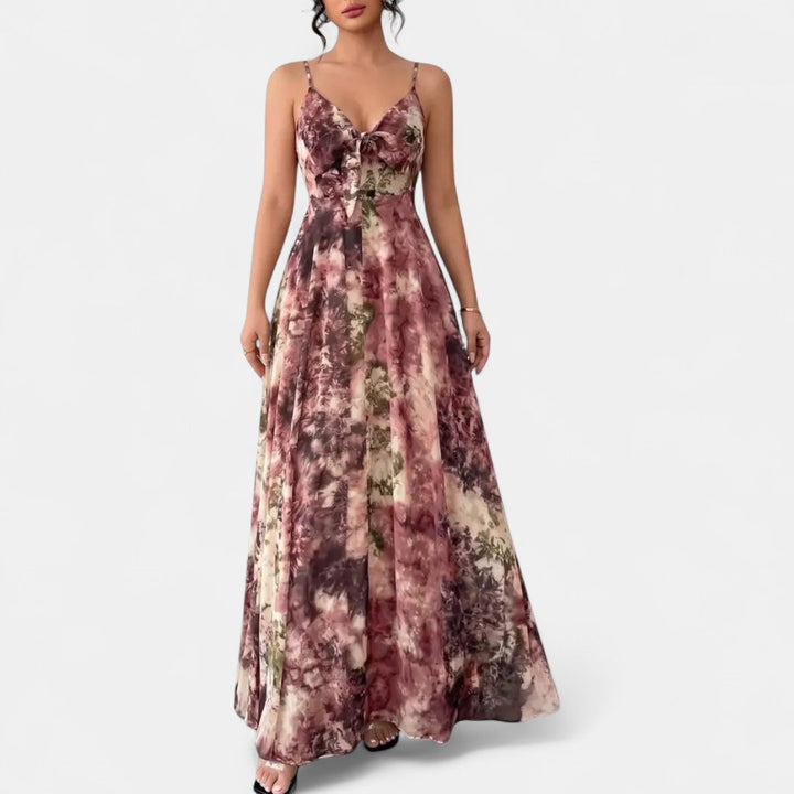 Women's Floral Wedding Guest Maxi Dress, V Neck Spaghetti Strap