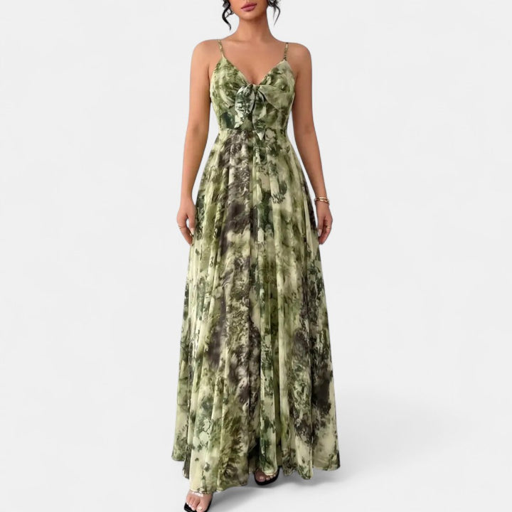 Women's Floral Wedding Guest Maxi Dress, V Neck Spaghetti Strap