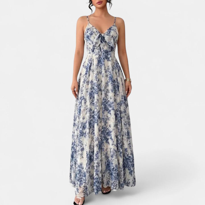 Women's Floral Wedding Guest Maxi Dress, V Neck Spaghetti Strap