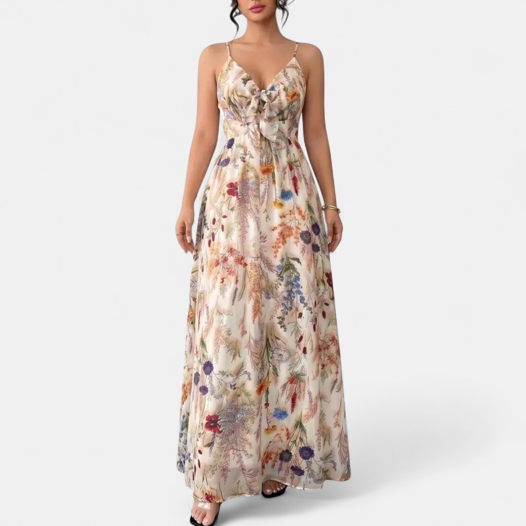 Women's Floral Wedding Guest Maxi Dress, V Neck Spaghetti Strap