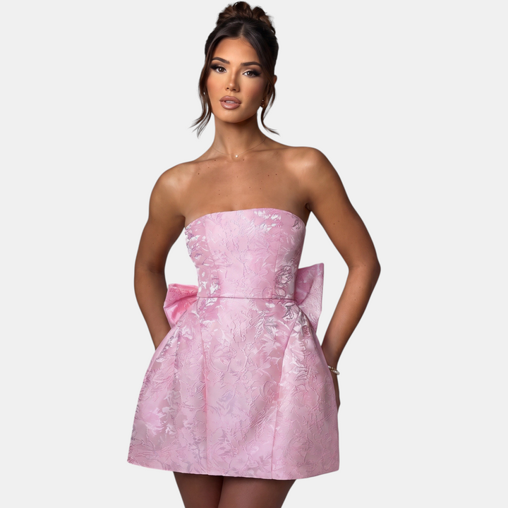 Women's Corset Strapless Floral Mini Cocktail Dress, Bow Back