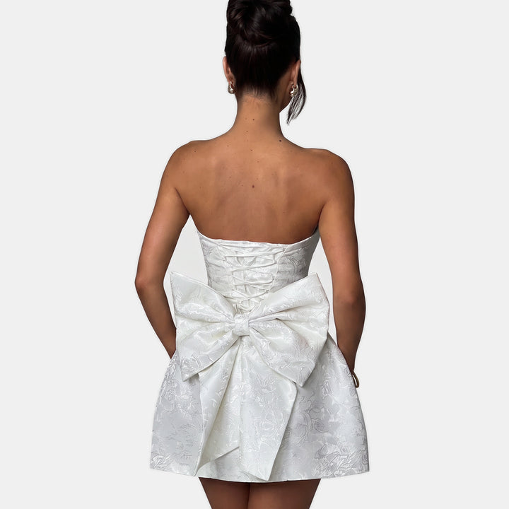 Women's Corset Strapless Floral Mini Cocktail Dress, Bow Back