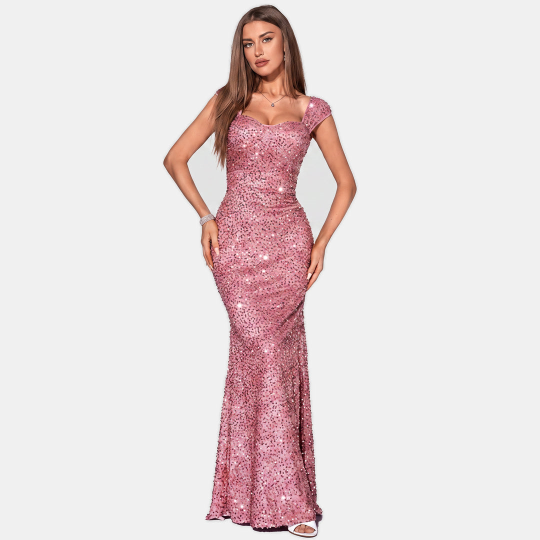 Women's Mermaid Sequin Cocktail Dress, Sweetheart Cap Sleeve
