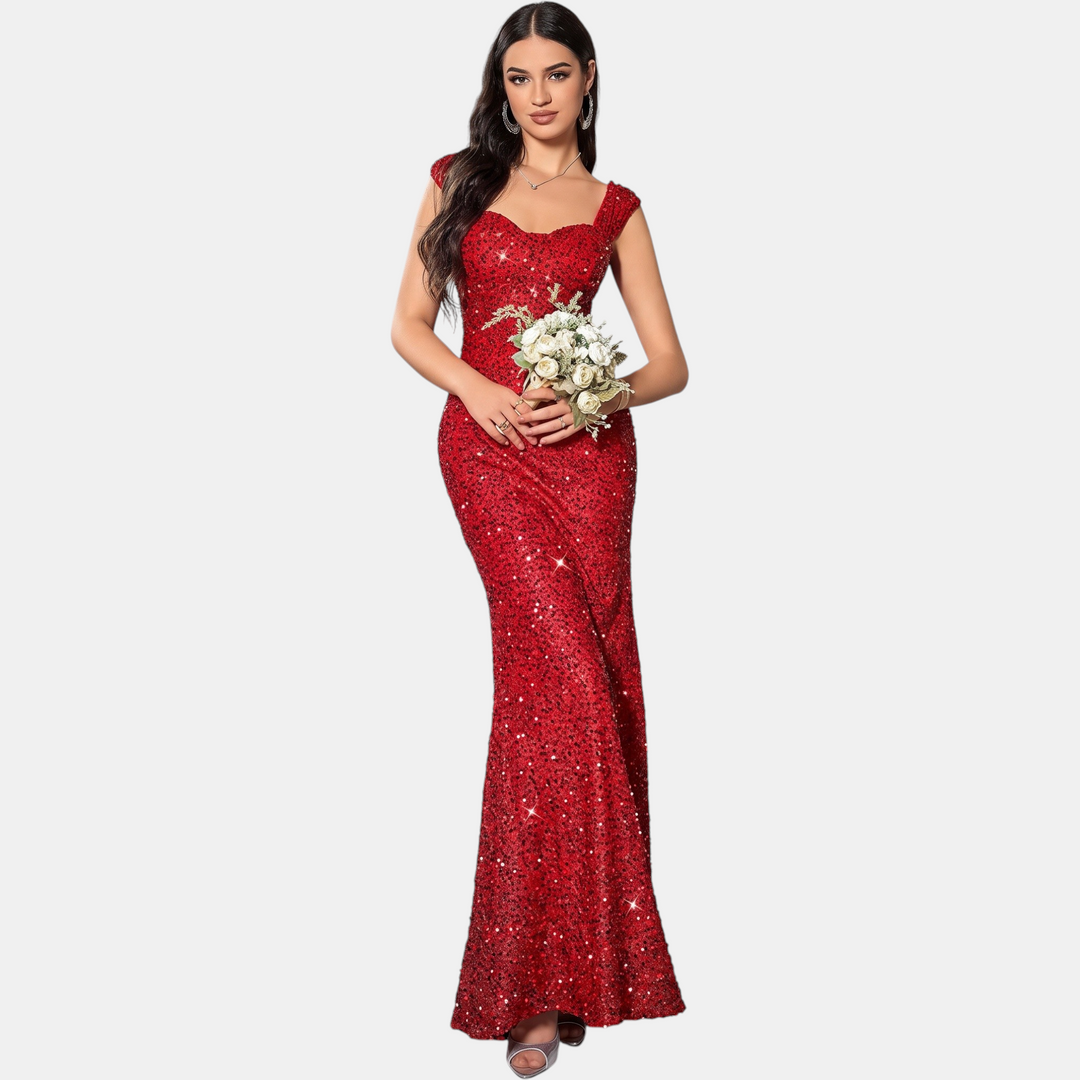 Women's Mermaid Sequin Cocktail Dress, Sweetheart Cap Sleeve