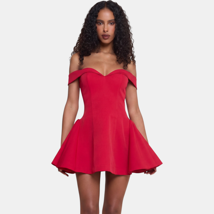 Women's A Line Mini Cocktail Dress, Strapless Off Shoulder Contrast Trim