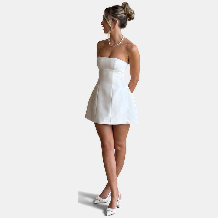 Women's A Line Mini Cocktail Dress, Strapless Bandeau Fitted Bodice