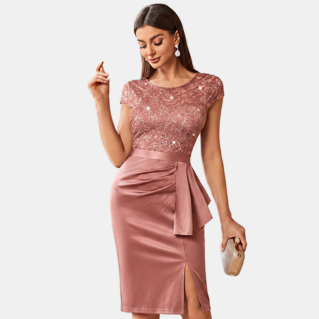Women's Sequin Floral Short Cocktail Dress, Knee Length Bodycon