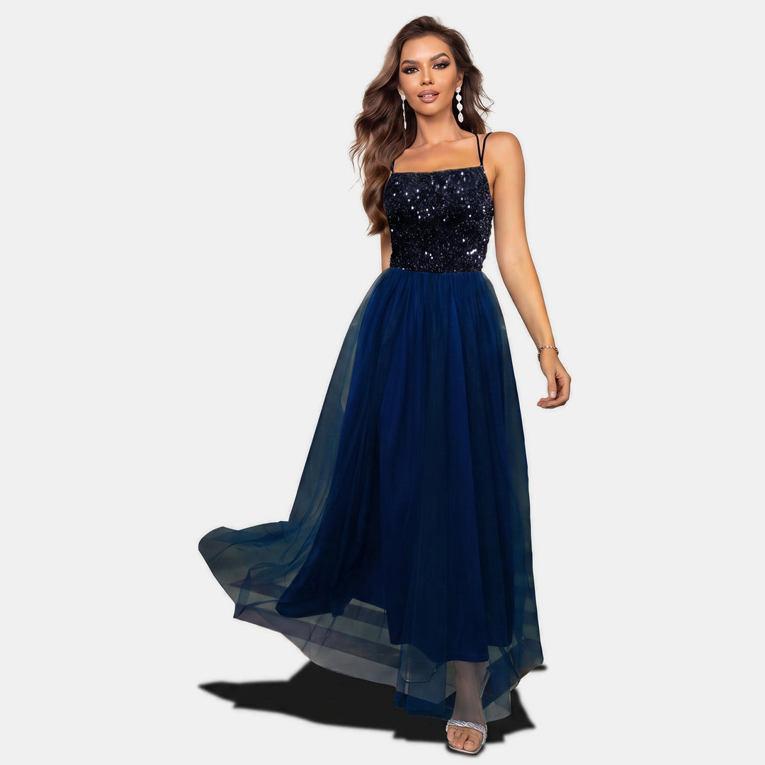 Women's Sequin A Line Cocktail Dress, Tulle Skirt with Front Slit