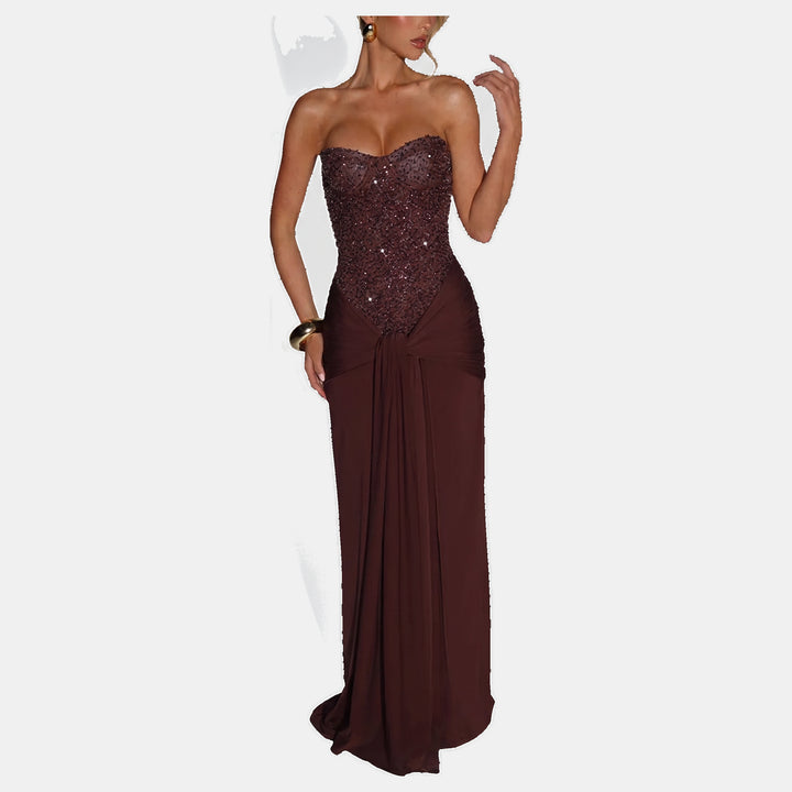 Women's Corset Cocktail Dress, Strapless Sweetheart Beaded Maxi