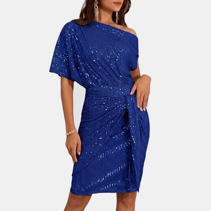 Women's Short Sequin Cocktail Dress, One Shoulder Twist Knot